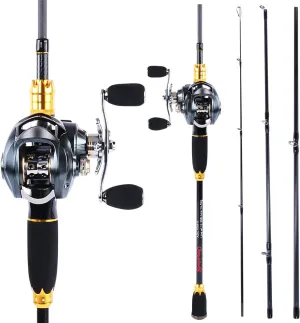 Sougayilang Fishing Reel and Rod Combos,24-Ton Carbon Fiber Fishing Poles with Baitcasting Reel,7.0:1 Gear for Travel Freshwater