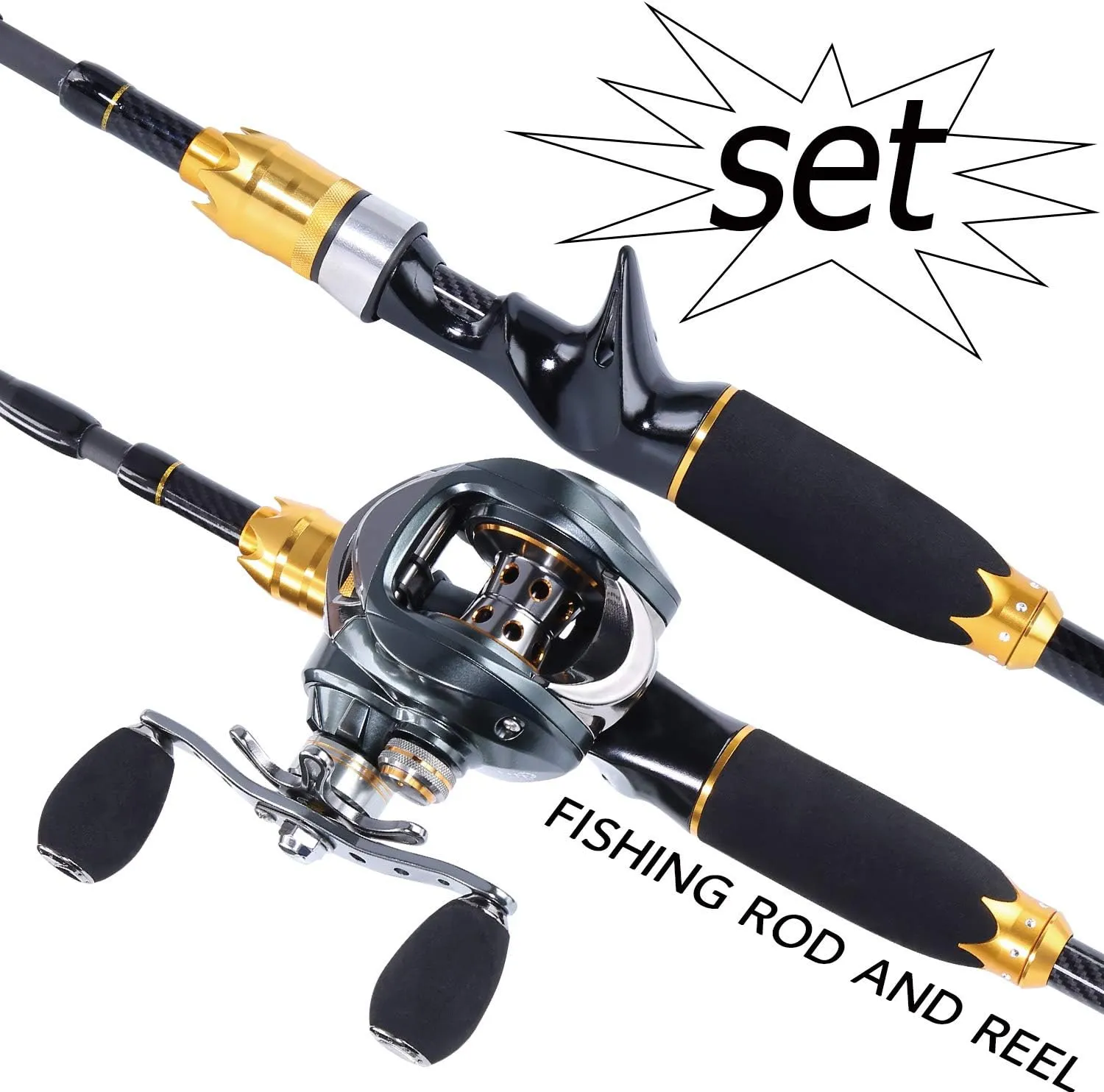 Sougayilang Fishing Reel and Rod Combos,24-Ton Carbon Fiber Fishing Poles with Baitcasting Reel,7.0:1 Gear for Travel Freshwater