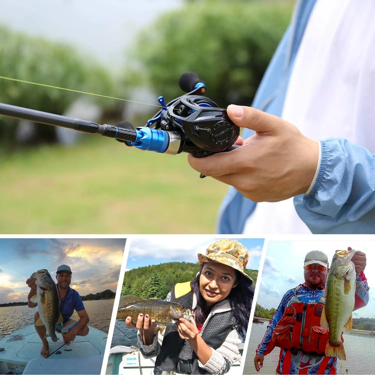 Sougayilang Fishing Reel and Rod Combos,24-Ton Carbon Fiber Fishing Poles with Baitcasting Reel,7.0:1 Gear for Travel Freshwater
