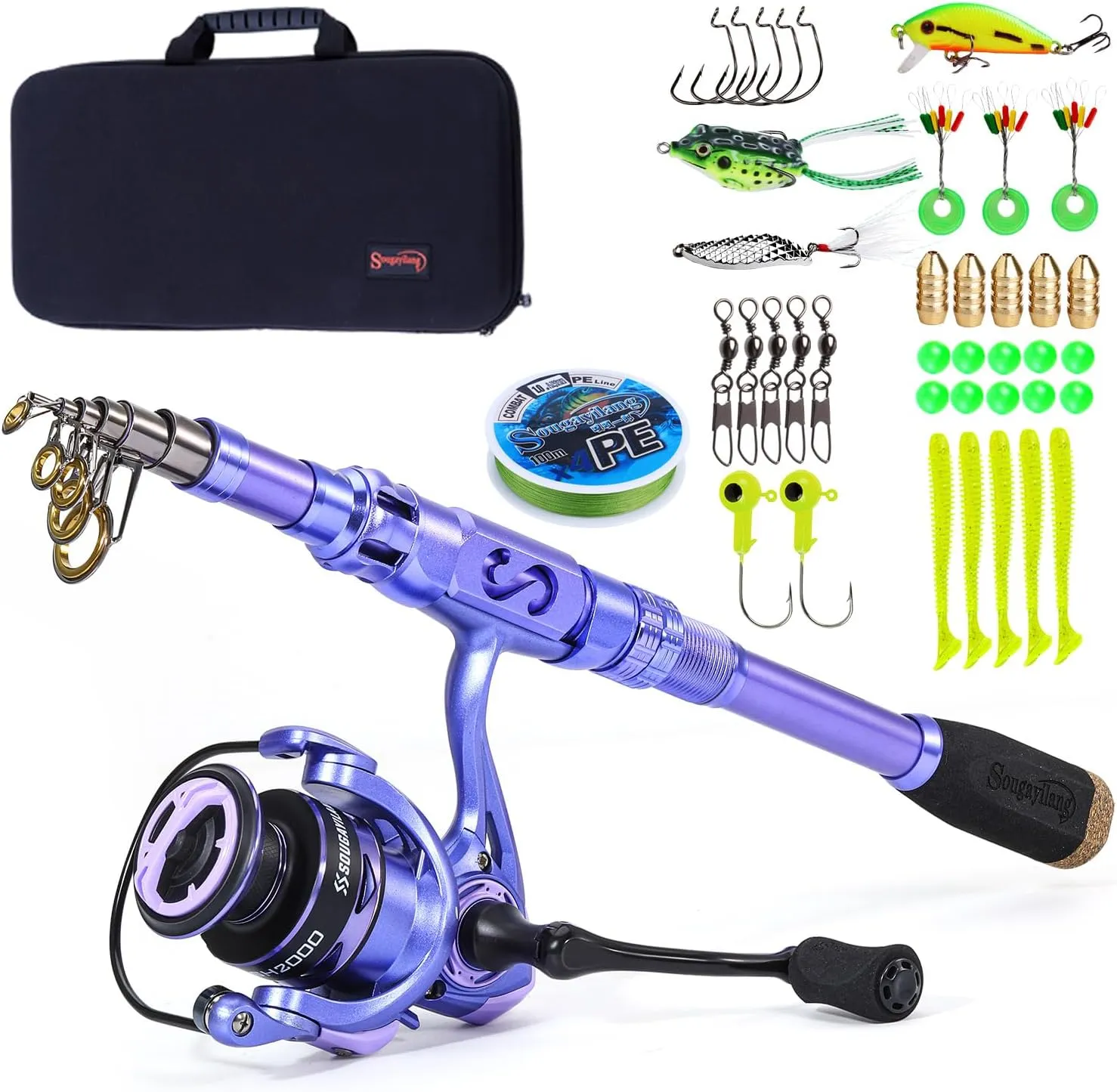 Sougayilang Fishing Rod and Reel Combos Carbon Fiber Telescopic Fishing Pole with Smooth Reel Combo Saltwater Freshwater Kit