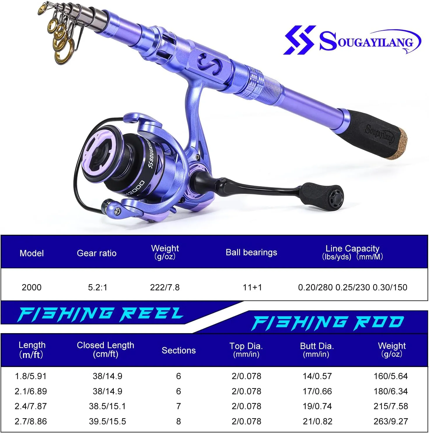 Sougayilang Fishing Rod and Reel Combos Carbon Fiber Telescopic Fishing Pole with Smooth Reel Combo Saltwater Freshwater Kit