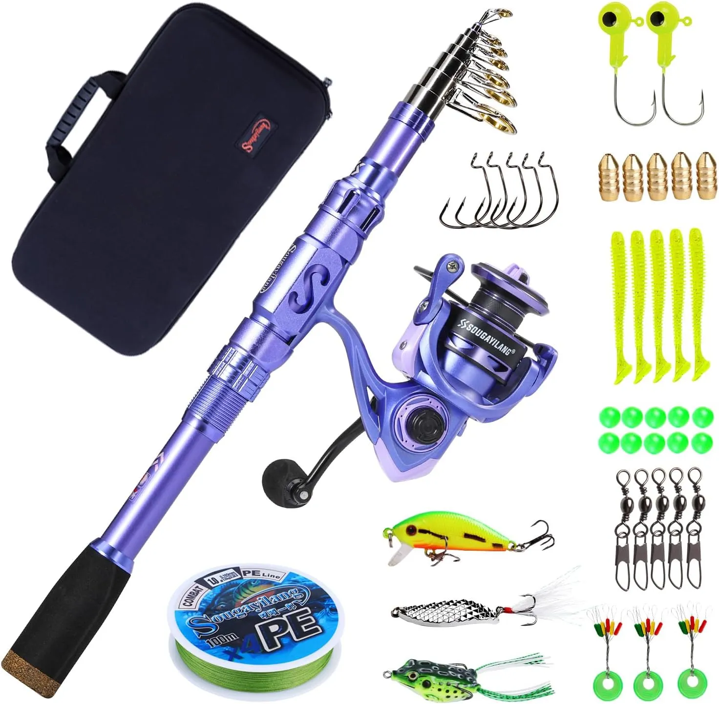 Sougayilang Fishing Rod and Reel Combos Carbon Fiber Telescopic Fishing Pole with Smooth Reel Combo Saltwater Freshwater Kit