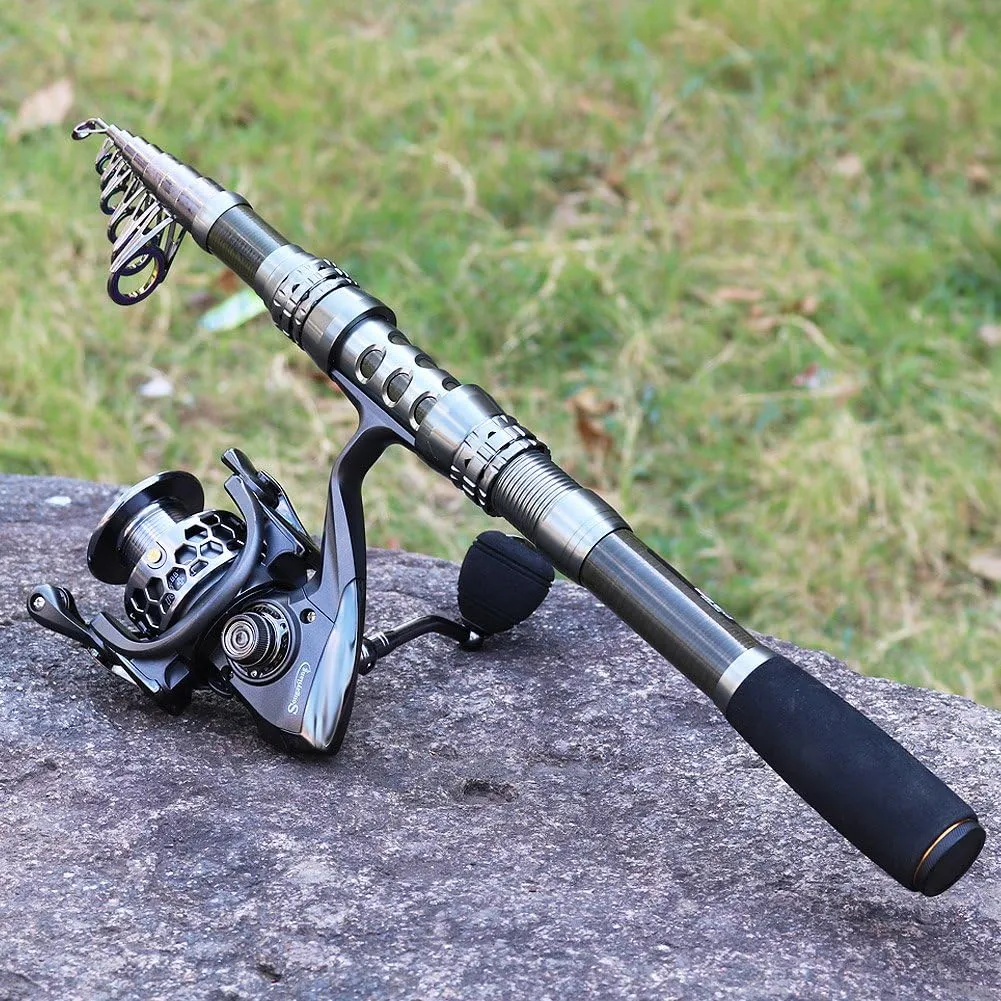 Sougayilang Fishing Rod Reel Combo with Telescopic Fishing Pole Spinning Reel Carrier Bag for Travel Saltwater Freshwater Fishing