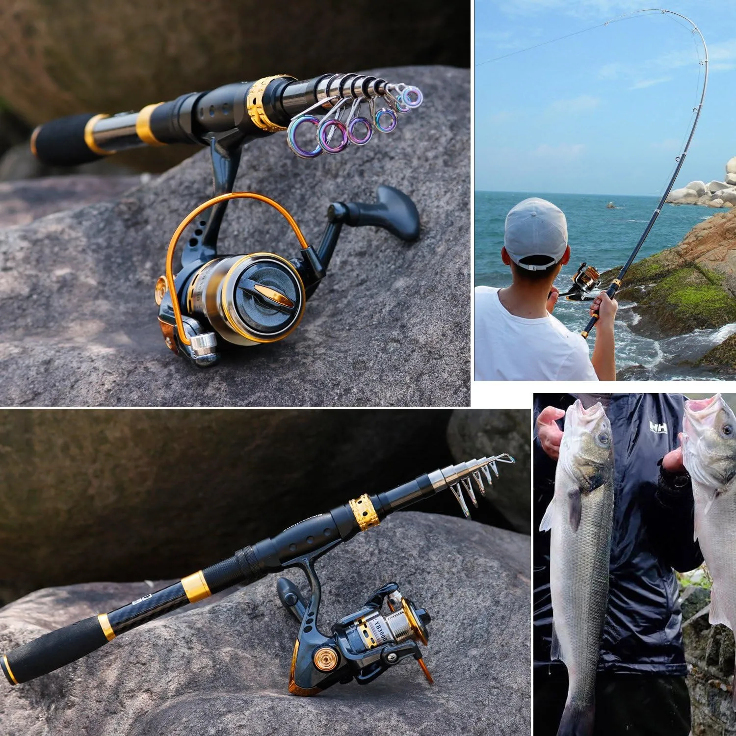 Sougayilang Fishing Rod Reel Combos Carbon Fiber Telescopic Fishing pole with Spinning Reel for Travel Saltwater Freshwater Fishing