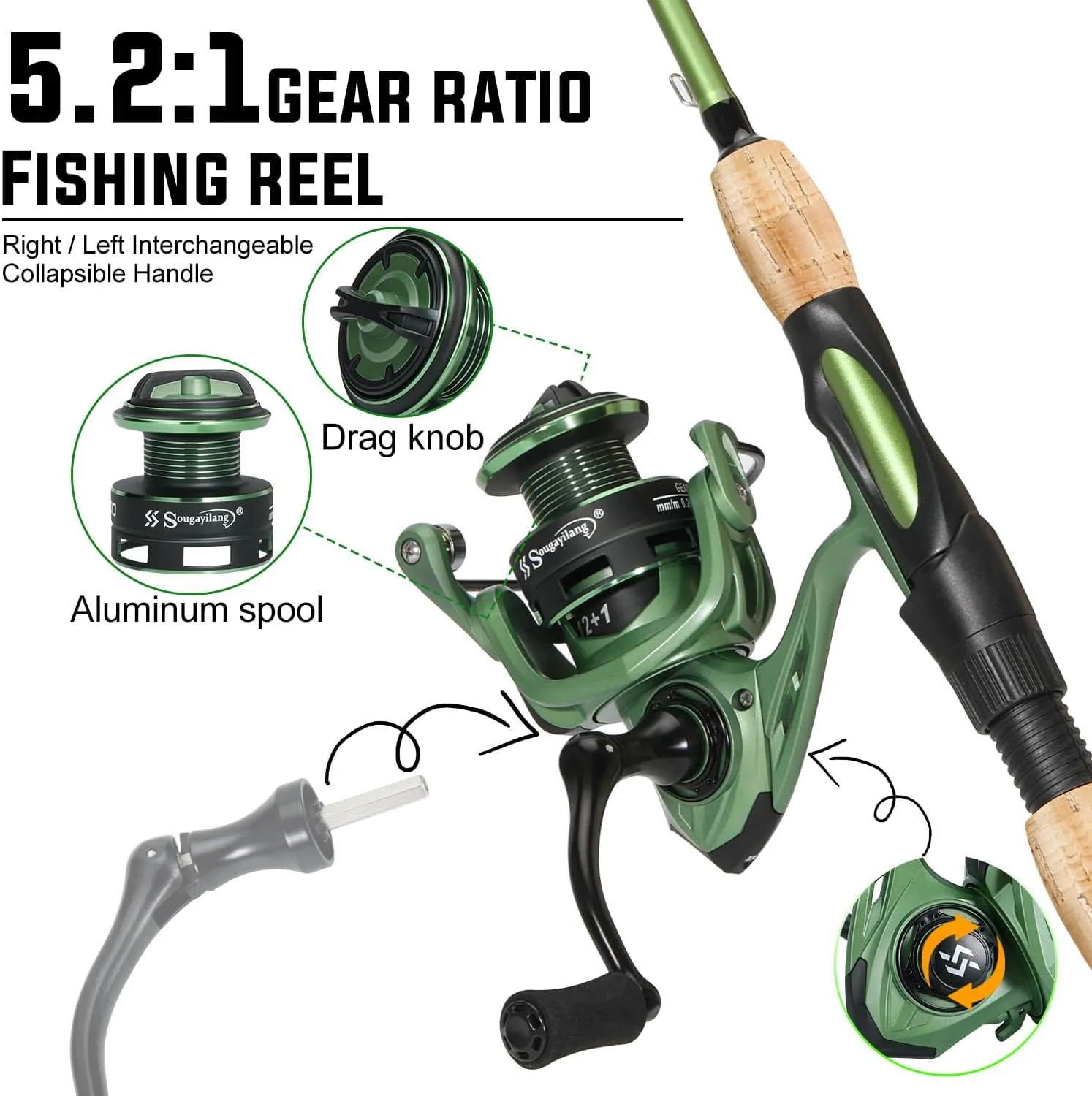 Sougayilang Fishing Rod Reel Combos, Graphite 2Pc Blanks Fishing Pole with Casting & Spinning Reel, Stainless Steel Guides