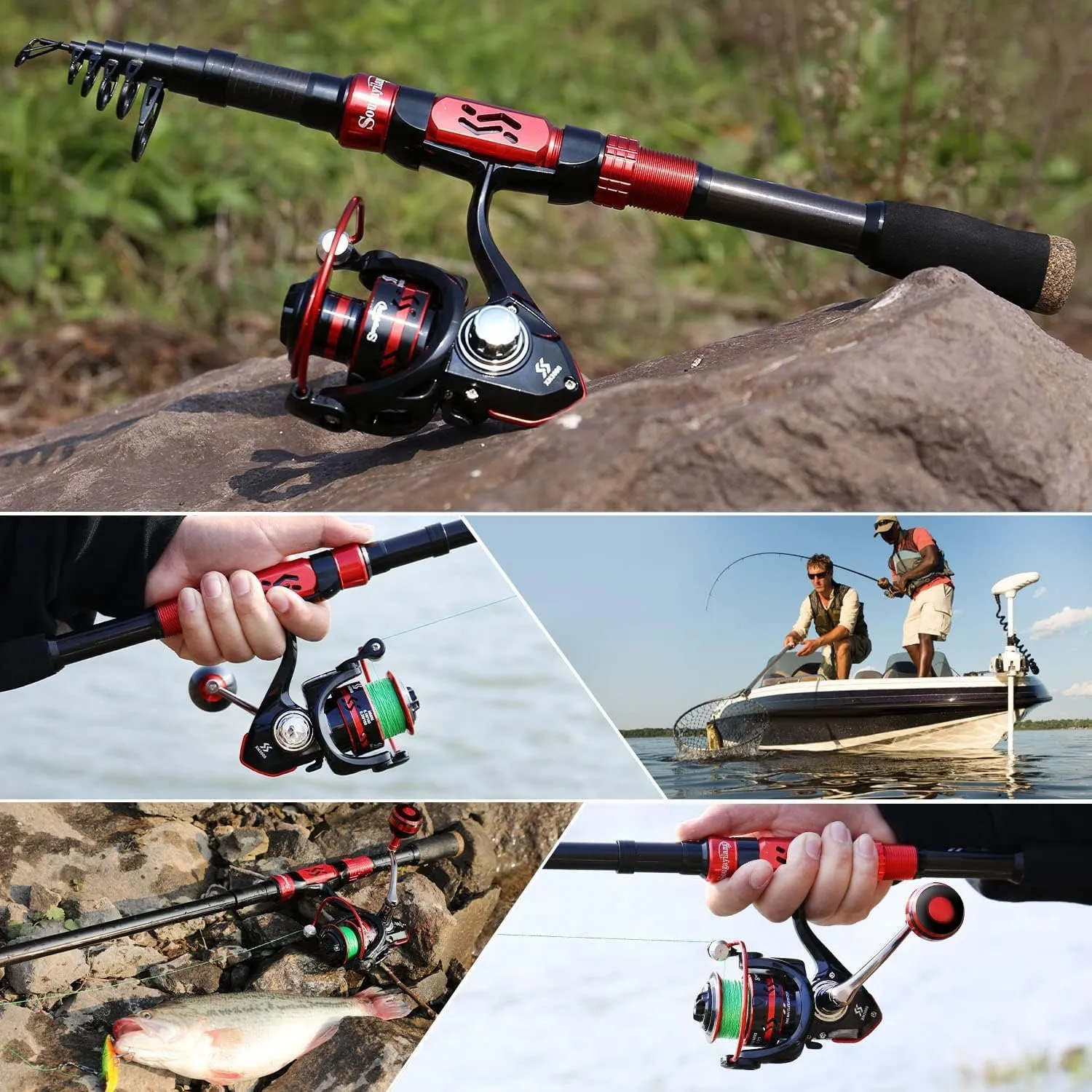 Sougayilang Portable Telescopic Fishing Rod Reel Combos Carbon Fiber Spinning Fishing ploe and Spinning Reel