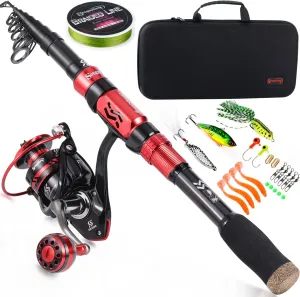 Sougayilang Portable Telescopic Fishing Rod Reel Combos Carbon Fiber Spinning Fishing ploe and Spinning Reel