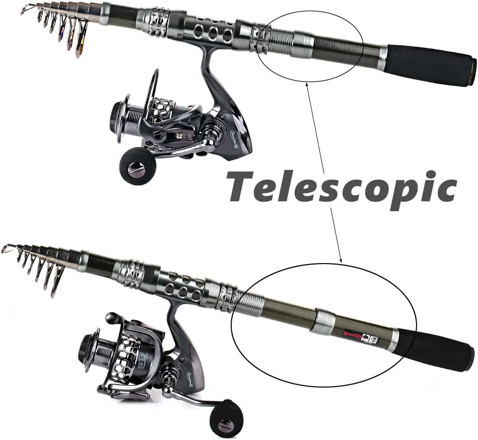 Sougayilang Telescopic Fishing Rod Reel Combos with Carbon Fiber Fishing Pole Spinning Reels and Fishing Accessories