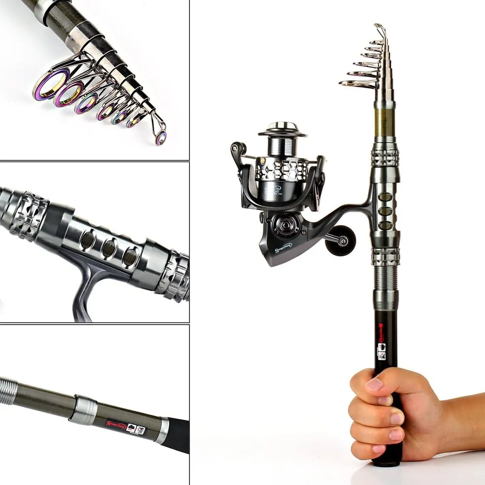 Sougayilang Telescopic Fishing Rod Reel Combos with Carbon Fiber Fishing Pole Spinning Reels and Fishing Accessories