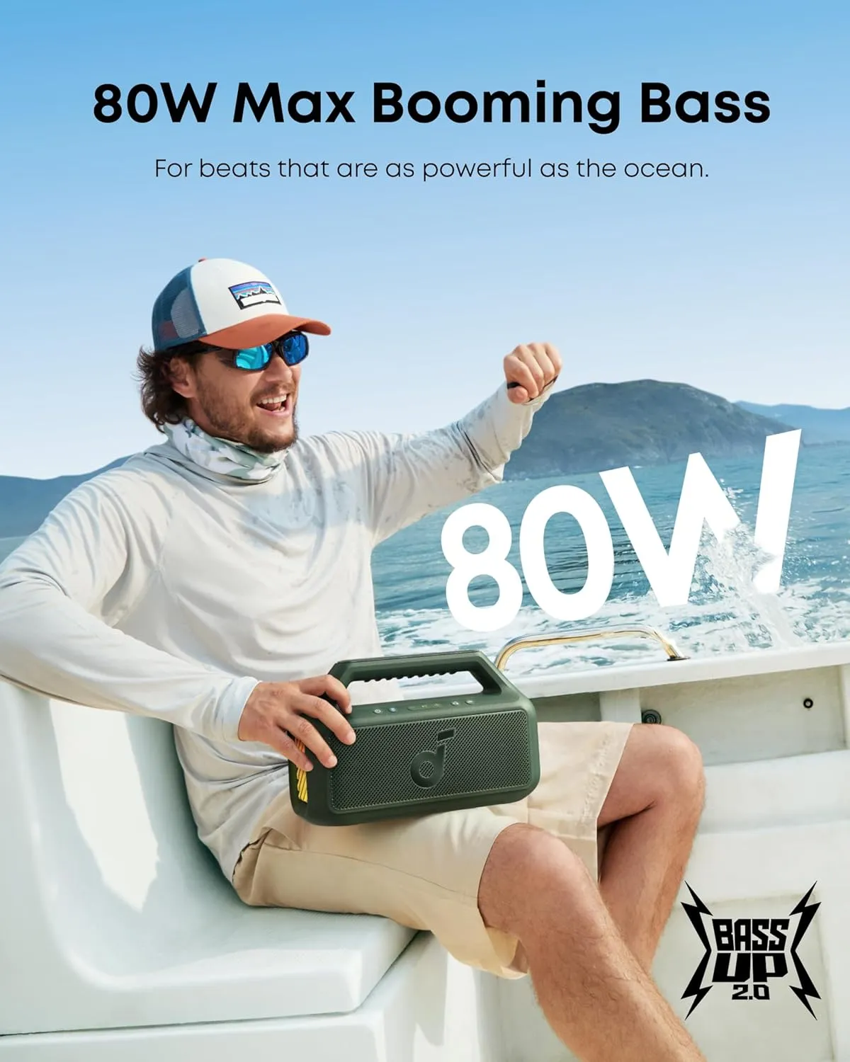 soundcore Boom 2 By Anker, Outdoor Speaker, 80W, Subwoofer, BassUp 2.0, 24H Playtime, IPX7 Waterproof, Floatable, RGB Lights, USB-C, Custom EQ, Bluetooth 5.3, Portable for Camping, Beach, and Backyard