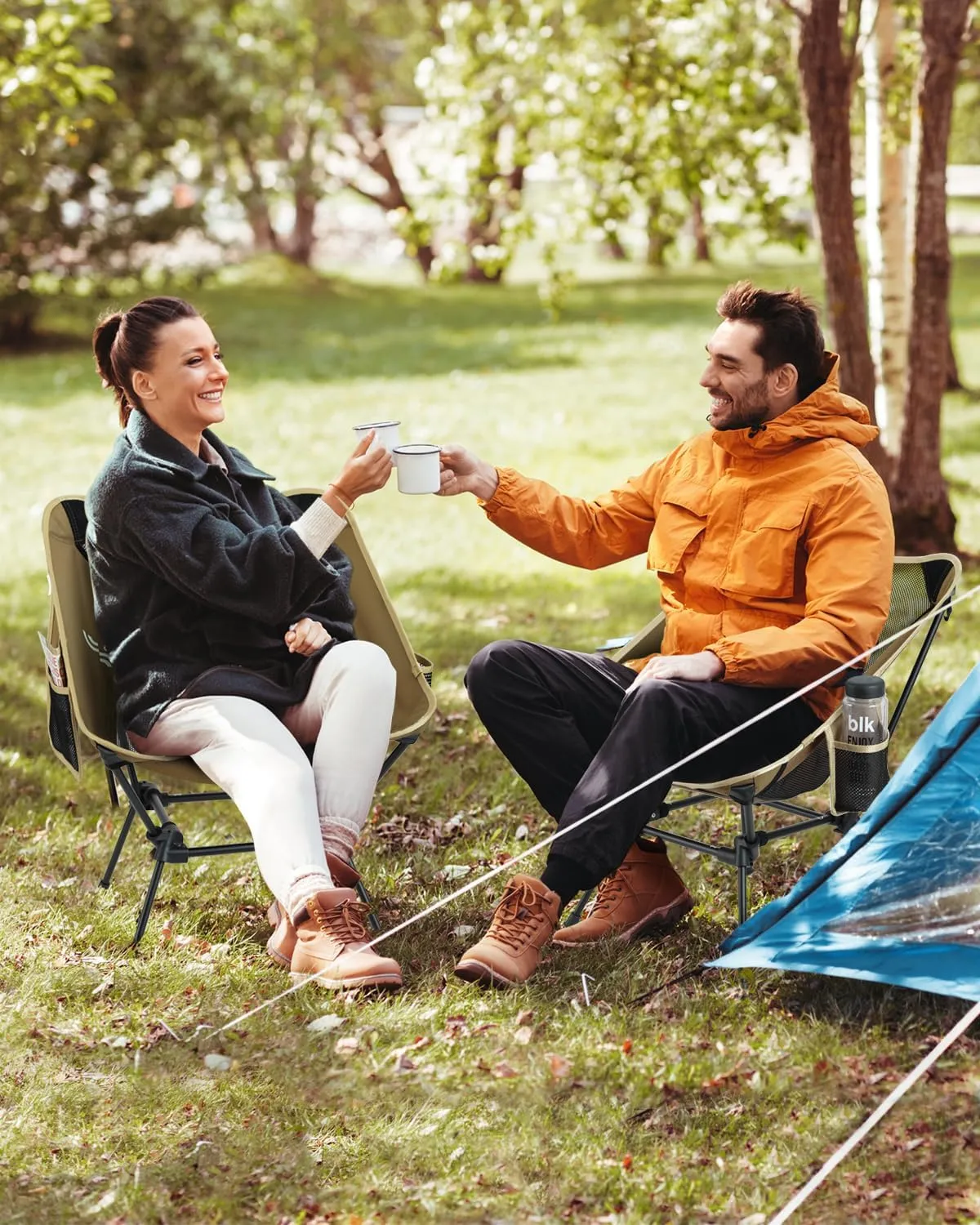 Sportneer Camping Chairs, Lightweight Outdoor Chairs with 2 Side Pockets & Storage Bag, Foldable & Portable Lawn Chairs for Camping Hiking Lawn Picnic Beach Outdoor Travel (2, Khaki)