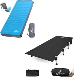 Sportneer Camping Cot   Self Inflating Sleeping Pad, Folding Cots Lever Lock Portable Lightweight Sleeping Camping Bed, 4" Ultra-Thick Sleeping Mats for Camping Car Travel Tent Home