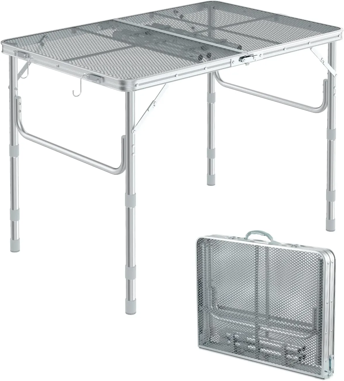 Sportneer Folding Table, 3 Heights Camping Table with 2 Hooks, Lightweight & Compact Aluminum Portable Grill Table for BBQ, RV, Picnic, Outdoor, Camping, Cooking, 35.4'' L x23.6'' W Large Size