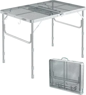 Sportneer Folding Table, 3 Heights Camping Table with 2 Hooks, Lightweight & Compact Aluminum Portable Grill Table for BBQ, RV, Picnic, Outdoor, Camping, Cooking, 35.4'' L x23.6'' W Large Size