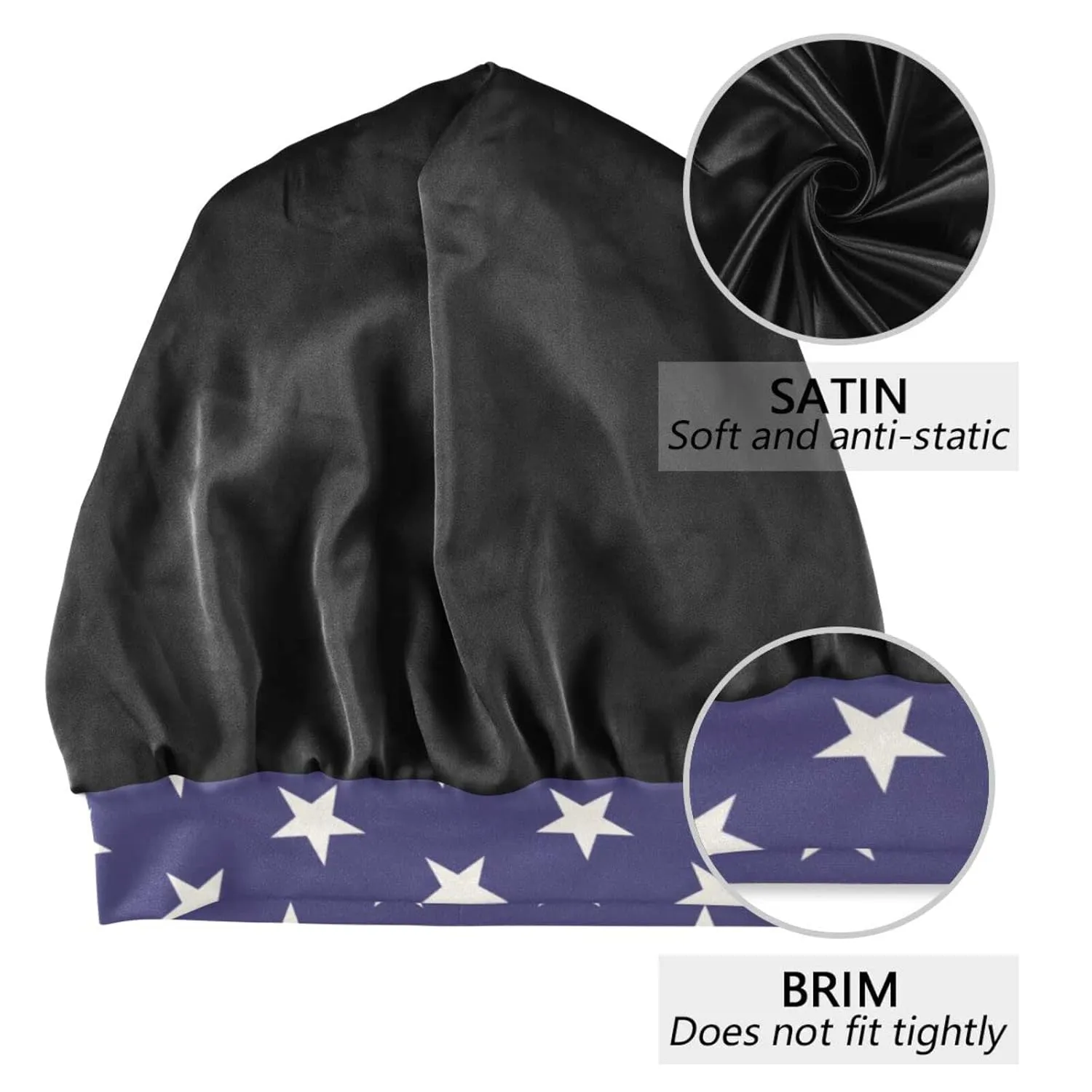Star Blue Patriotic Hair Bonnet for Sleeping Sleep Cap Satin Lined Beanie Head Wrap Cover Nurse Cap Night Shower Slouchy Beanie for Men Women