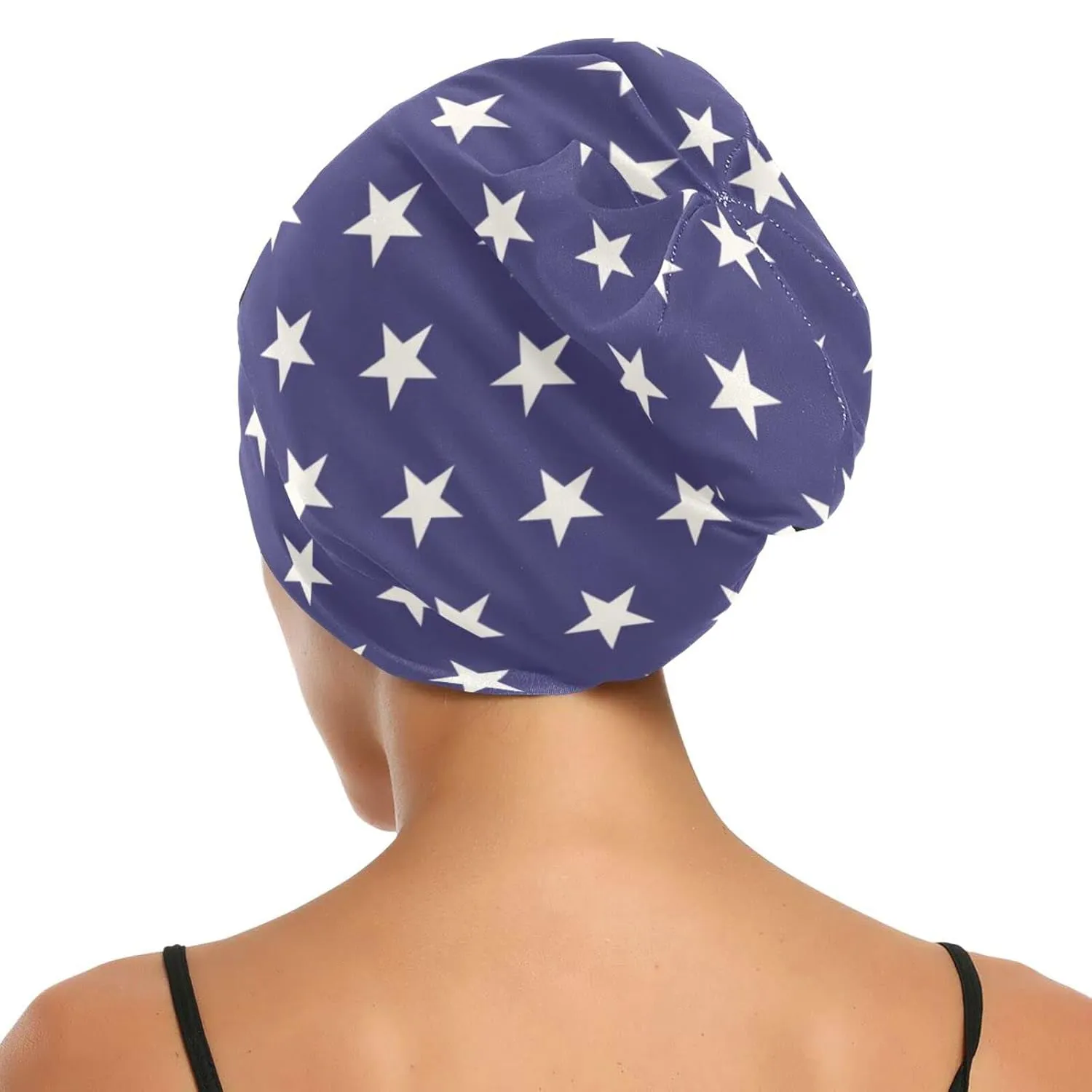 Star Blue Patriotic Hair Bonnet for Sleeping Sleep Cap Satin Lined Beanie Head Wrap Cover Nurse Cap Night Shower Slouchy Beanie for Men Women