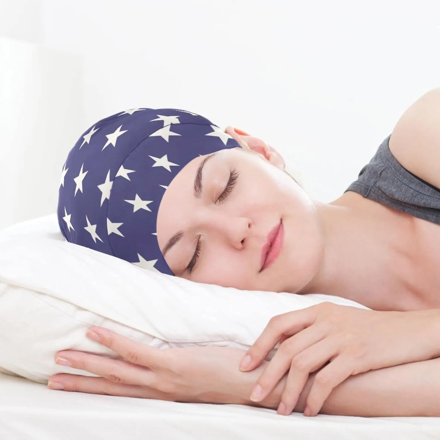 Star Blue Patriotic Hair Bonnet for Sleeping Sleep Cap Satin Lined Beanie Head Wrap Cover Nurse Cap Night Shower Slouchy Beanie for Men Women