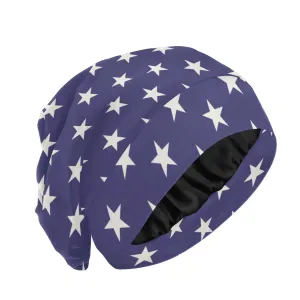 Star Blue Patriotic Hair Bonnet for Sleeping Sleep Cap Satin Lined Beanie Head Wrap Cover Nurse Cap Night Shower Slouchy Beanie for Men Women