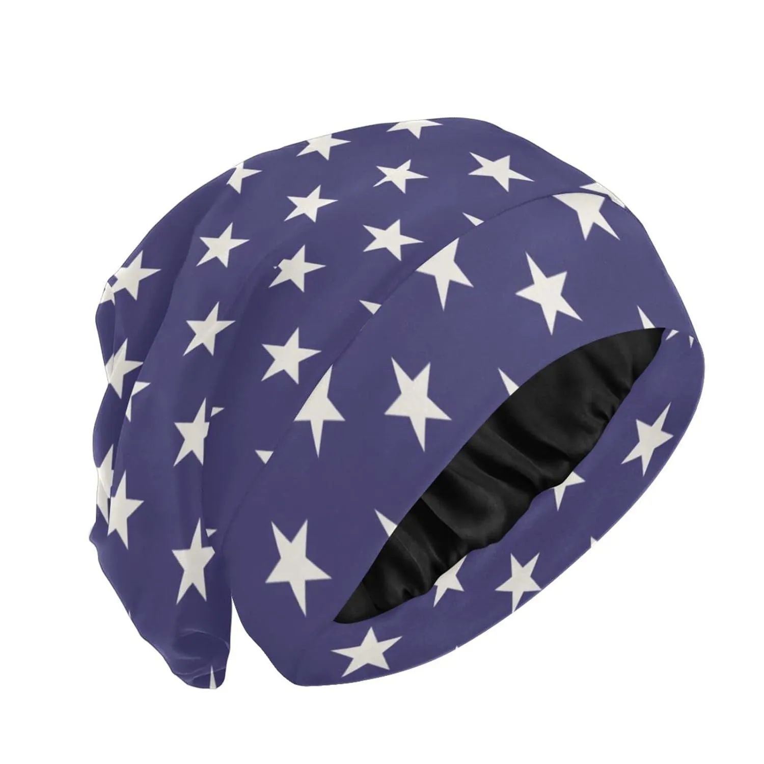 Star Blue Patriotic Hair Bonnet for Sleeping Sleep Cap Satin Lined Beanie Head Wrap Cover Nurse Cap Night Shower Slouchy Beanie for Men Women