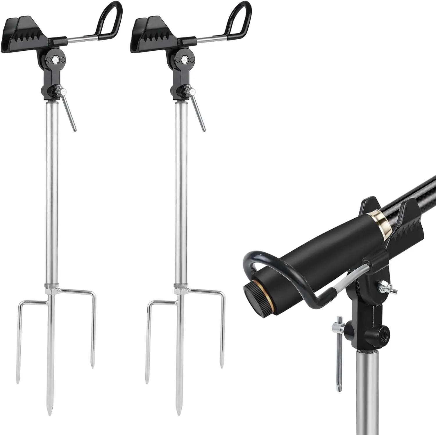 Stedan 2 Pack Fishing Rod Holders Multifunctional Stainless Steel Stand, Ground Fishing Rod Pole Brackets Texture 360 ° Adjustable & Detachable Easy to Carry, Fishing Pole Holders for Ground, Beach