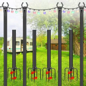 String Light Poles 4 Pack,10FT Metal String Light Poles for Outside, Adjustable Outdoor Poles for Patio, Deck, Garden, Wedding, Backyard, Christmas Party Decor, Sturdy with Hooks