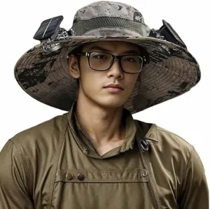 Sun Hat with 2 Solar Powered Fans,UPF 50  Wide Brim Solar Fan Hats Outdoor Fishing Hat for Men,USB Charging