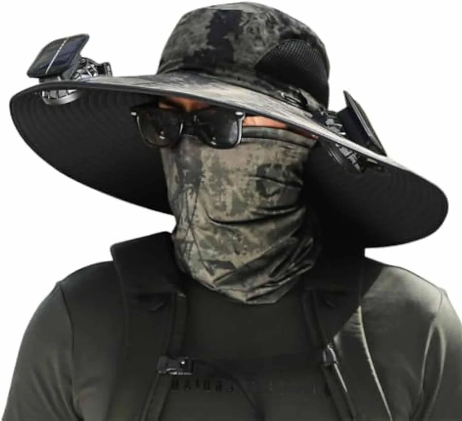 Sun Hat with 2 Solar Powered Fans,UPF 50  Wide Brim Solar Fan Hats Outdoor Fishing Hat for Men,USB Charging