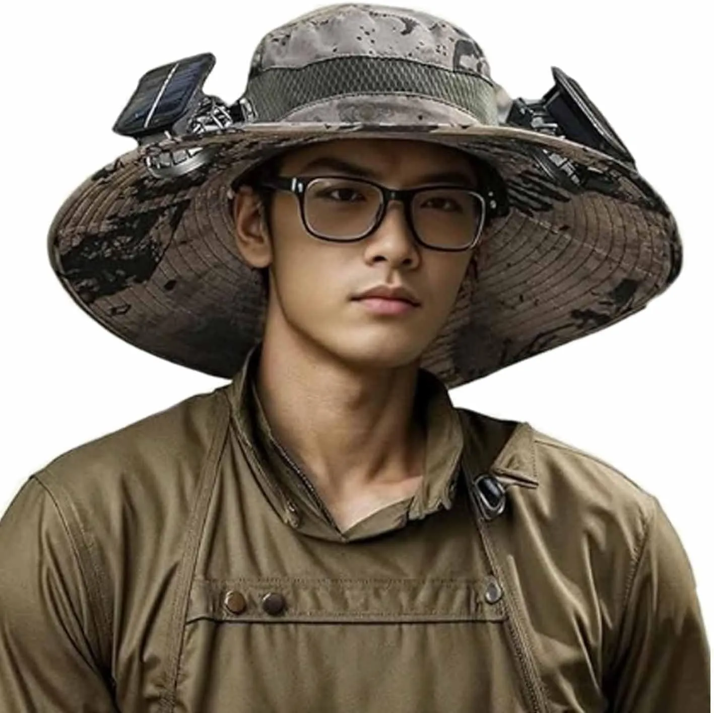 Sun Hat with 2 Solar Powered Fans,UPF 50  Wide Brim Solar Fan Hats Outdoor Fishing Hat for Men,USB Charging