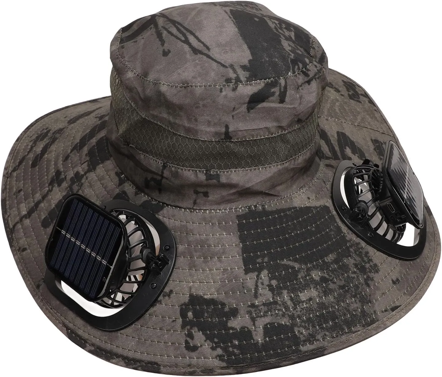 SUNGOOYUE Fan Cooling Hat, Solar Powered Fan Fishing Hat with UPF50 Shade, Quick Dry Lightweight Breathable Fisherman Hat, Adjustable Brim and Strap, for Men (Army Green Ink Painting)