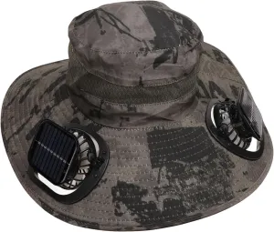 SUNGOOYUE Fan Cooling Hat, Solar Powered Fan Fishing Hat with UPF50 Shade, Quick Dry Lightweight Breathable Fisherman Hat, Adjustable Brim and Strap, for Men (Army Green Ink Painting)