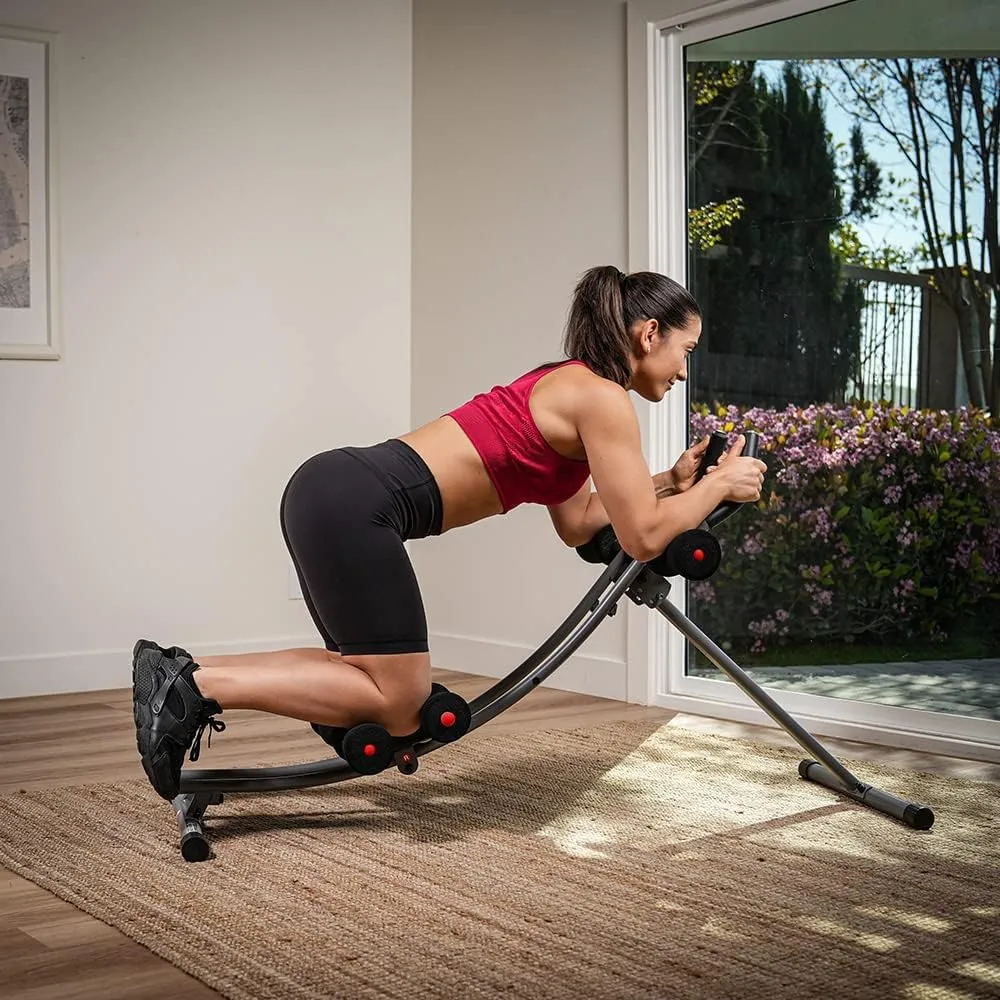 Sunny Health & Fitness Waist Trainer Ab Roller with Elbow Support, Training Wheels, Foldable for Home Gym, Abdominal Exercises, Core Strength, Glute Trainer, Crunch Workouts, Exercise Equipment