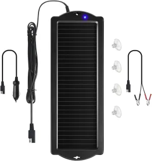 Sunway Solar Car Battery Trickle Charger & Maintainer 12V Solar Panel Power Battery Charger With Cigarette Lighter Plug Battery Clamp For Car Automotive Motorcycle Boat Marine Snowmobile Watercraft RV