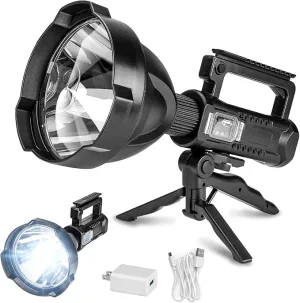 Super Bright Rechargeable Spotlight,Handheld Tactical Flashlight 4 Modes High Power Portable Waterproof Searchlight for Outdoor Tripod Adpater and USB Cable Included