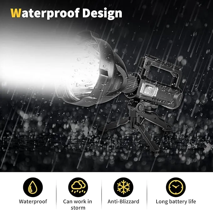 Super Bright Rechargeable Spotlight,Handheld Tactical Flashlight 4 Modes High Power Portable Waterproof Searchlight for Outdoor Tripod Adpater and USB Cable Included