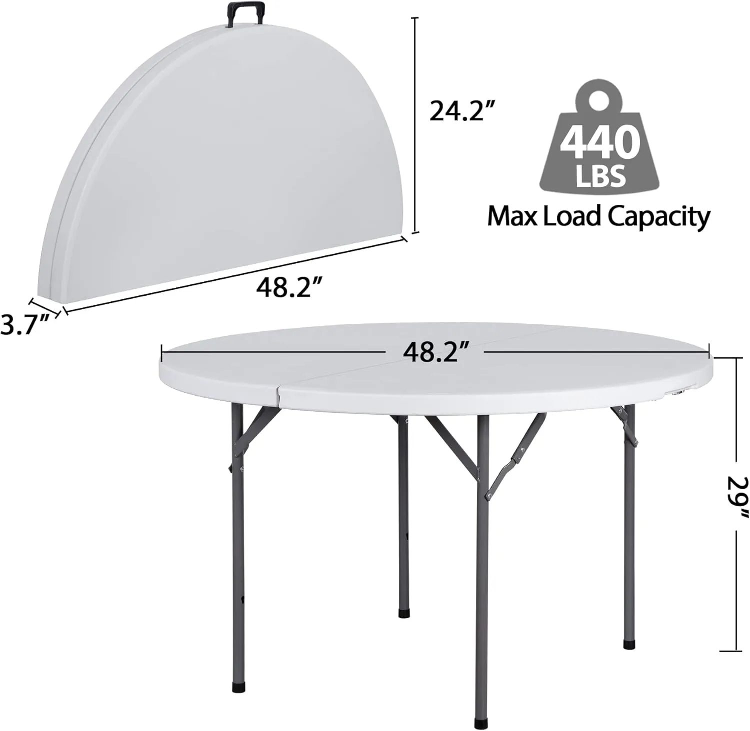 SUPER DEAL 4 Foot Round Folding Card Table, 48" Indoor Outdoor Portable Plastic Kitchen or Camping Picnic Party Wedding Event Table, White