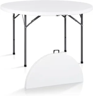SUPER DEAL 4 Foot Round Folding Card Table, 48" Indoor Outdoor Portable Plastic Kitchen or Camping Picnic Party Wedding Event Table, White