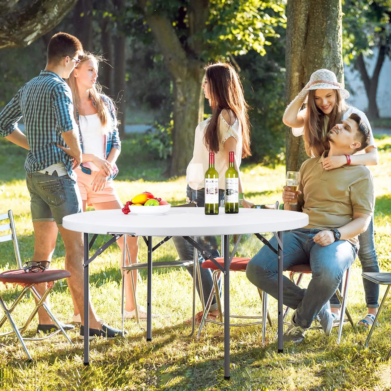SUPER DEAL 4 Foot Round Folding Card Table, 48" Indoor Outdoor Portable Plastic Kitchen or Camping Picnic Party Wedding Event Table, White