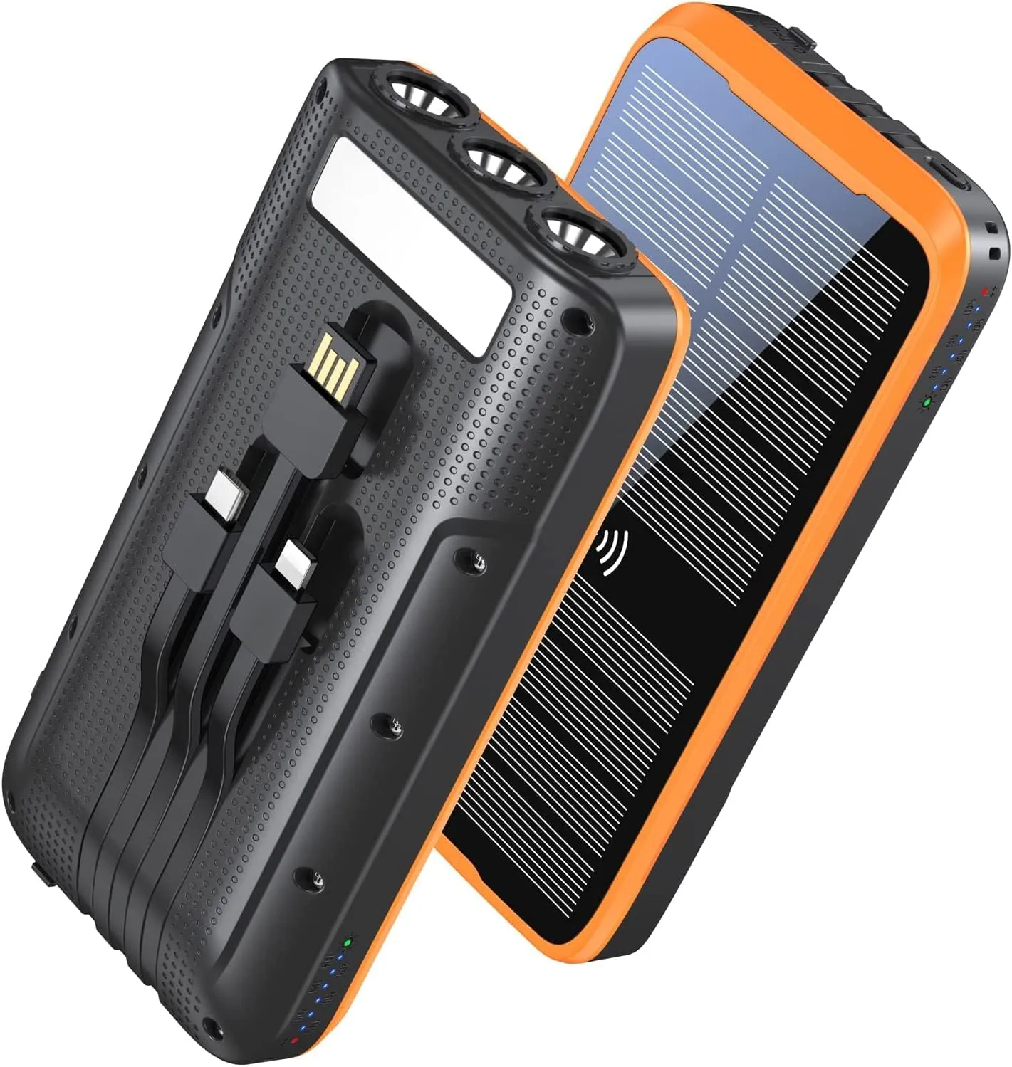 superallure Solar Charger Power Bank,Portable Charger,43800mAh Qc3.0 Fast Charger Qi 10W Wireless Charging Built-in 2 Kinds Output Cable and 680Lumen Bright flashlights