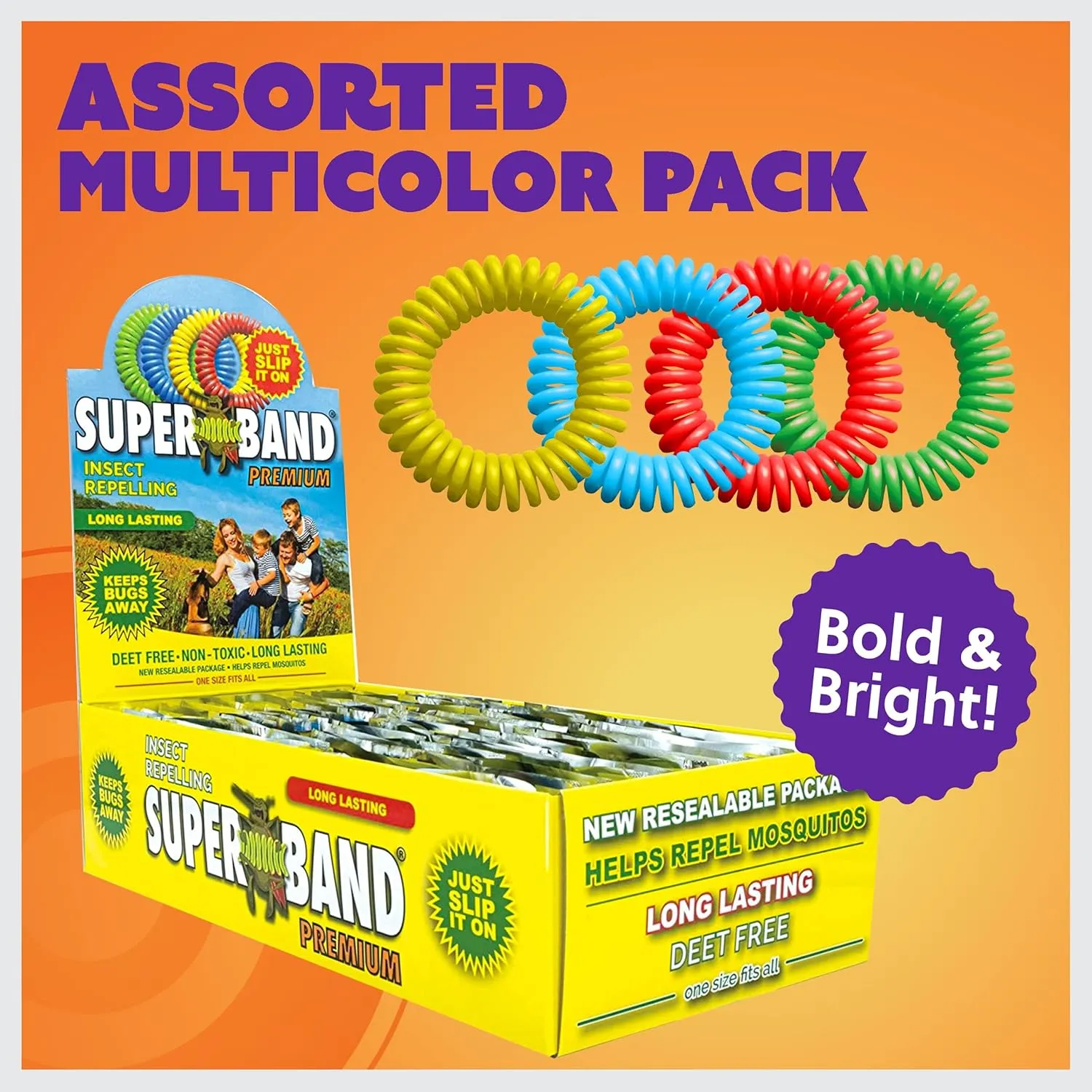 Superband Mosquito Repellent Bracelets for Adults & Kids - Pack of 25 - Long Lasting, Natural Bug and Insect Repellent Bracelet - Waterproof, Individually Wrapped, Deet-Free Bands - Multicolor