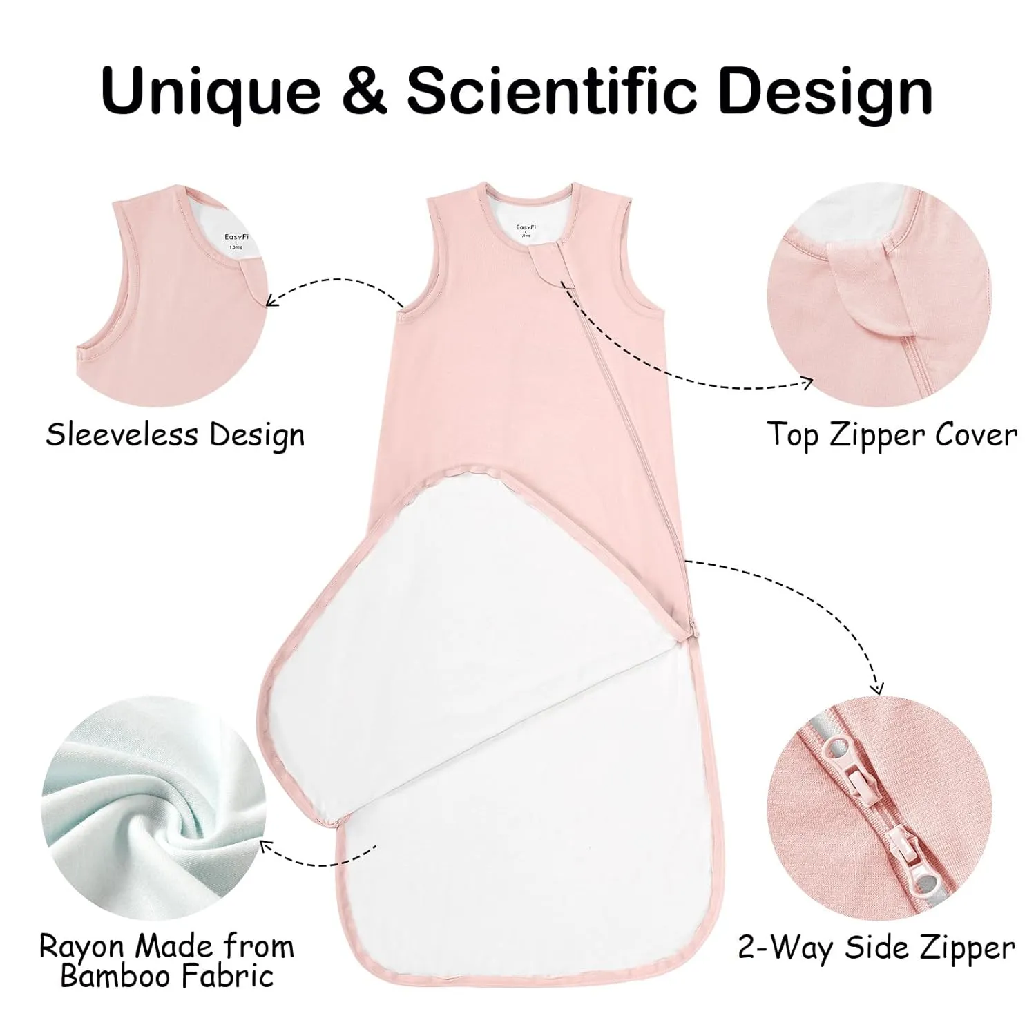 Supersoft Rayon Made from Bamboo Sleep Sack 18-24 Months 1.0 Tog Toddler Sleep Sack 2t Baby Wearable Blanket with 2-Way Zipper Unisex Sleeping Bag for Babies All-year-around - Pink