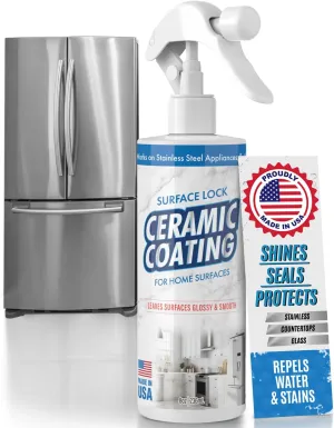 Surface Lock Home Ceramic Coating for Stainless Steel - Prevents Fingerprints on Appliances, Countertops and Any Hard Surface In Your Life - Made in the USA Spray - 8 fl oz - Proof It Works to Seal