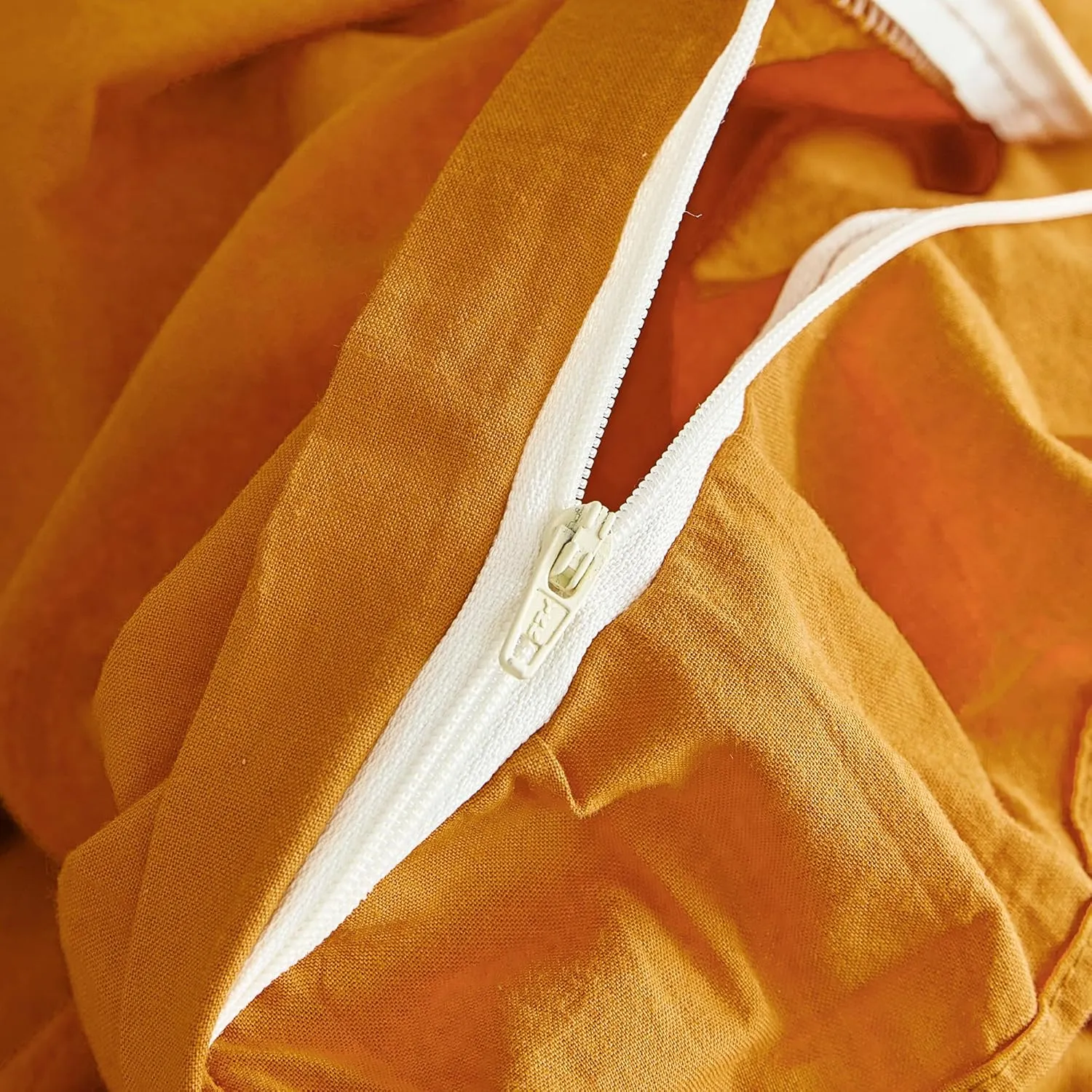 SUSYBAO Burnt Orange Ruffled Duvet Cover Queen 100% Washed Cotton 3 Pieces Set 1 Princess Lace Ruffle Duvet Cover with Zipper Ties 2 Pillow Shams Cute Decorative Ruffled Bedding Set Soft