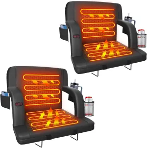 Suteck Dual-Sided Heated Stadium Seats for Bleachers with Back Support, Portable Heated Bleacher Seat with Backrest, 3 Heat Levels, 5 Pockets – Ideal for Outdoor Stadiums and Events - Black