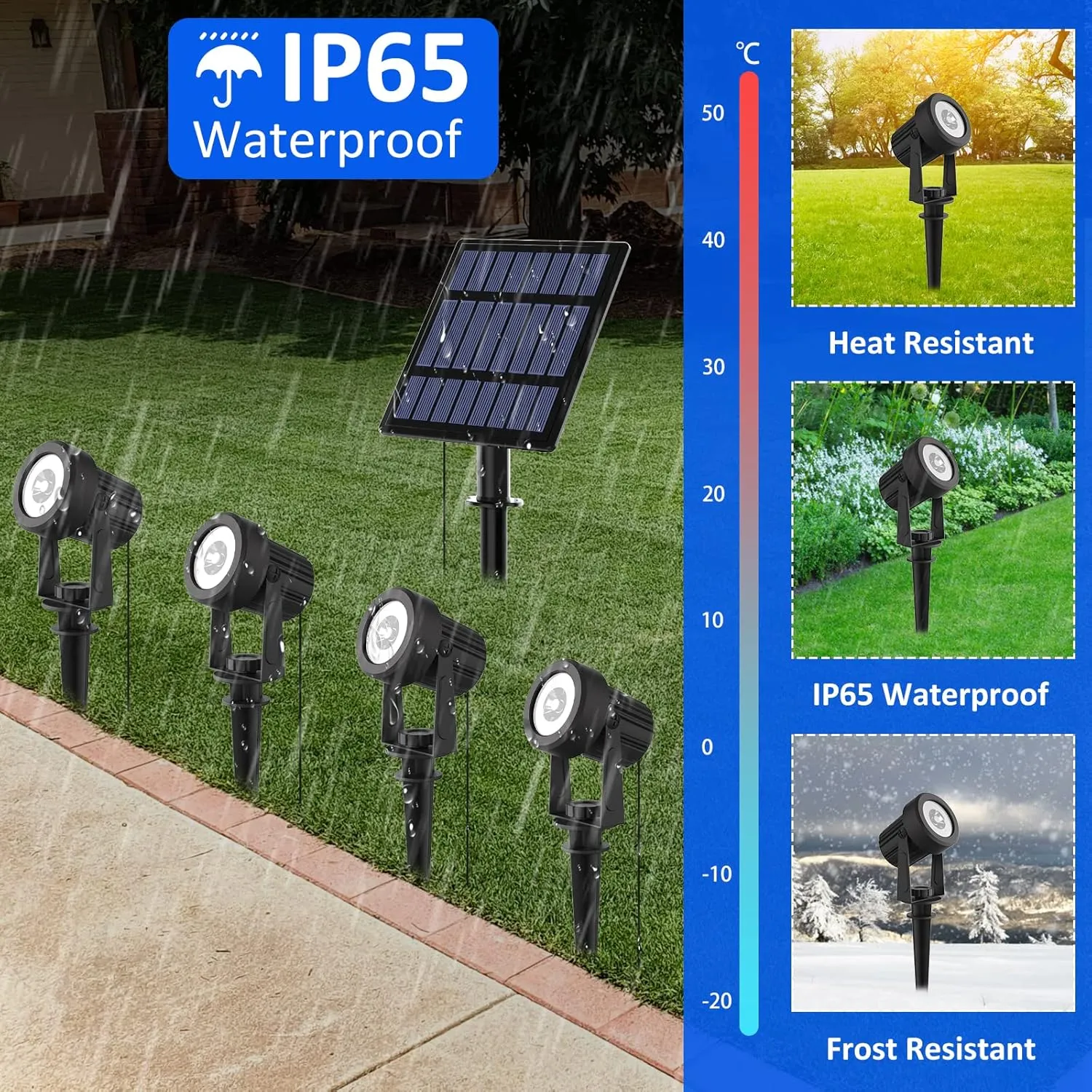 T-SUNUS Solar Garden Spotlight Outdoor, 4-in-1 Spot Lights IP65 Waterproof 9.8ft Cable, 5W Separated Panel, Auto On/Off for Flag Tree Patio Yard Driveway Pathway Pool Area(Warm White 3000K)