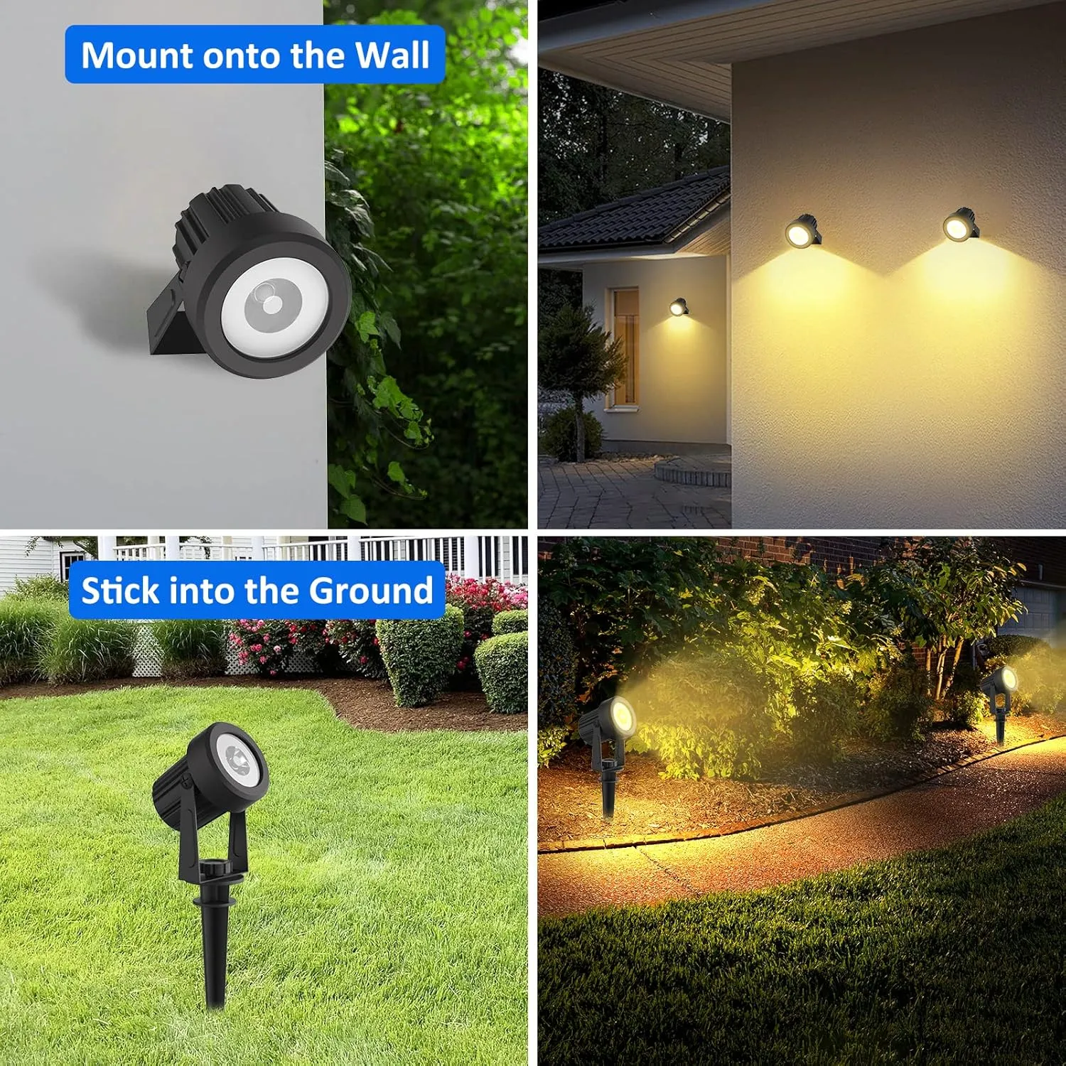 T-SUNUS Solar Garden Spotlight Outdoor, 4-in-1 Spot Lights IP65 Waterproof 9.8ft Cable, 5W Separated Panel, Auto On/Off for Flag Tree Patio Yard Driveway Pathway Pool Area(Warm White 3000K)