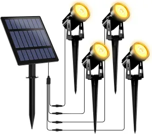 T-SUNUS Solar Garden Spotlight Outdoor, 4-in-1 Spot Lights IP65 Waterproof 9.8ft Cable, 5W Separated Panel, Auto On/Off for Flag Tree Patio Yard Driveway Pathway Pool Area(Warm White 3000K)