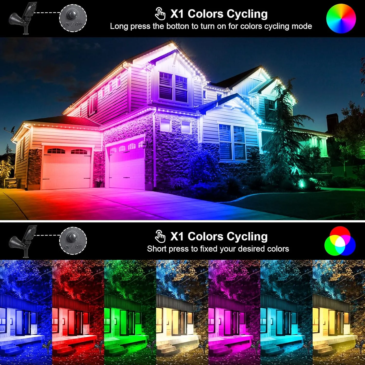 T-SUNUS Solar Landscape Spotlights Color Changing 4 Pack IP55 Waterproof Outdoor Christmas & Halloween RGB Pond Lights for Flag Yard Pathway Pool Patio Auto On/Off Adjustable Colorful Garden Lighting