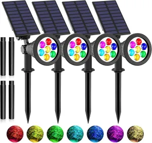 T-SUNUS Solar Landscape Spotlights Color Changing 4 Pack IP55 Waterproof Outdoor Christmas & Halloween RGB Pond Lights for Flag Yard Pathway Pool Patio Auto On/Off Adjustable Colorful Garden Lighting