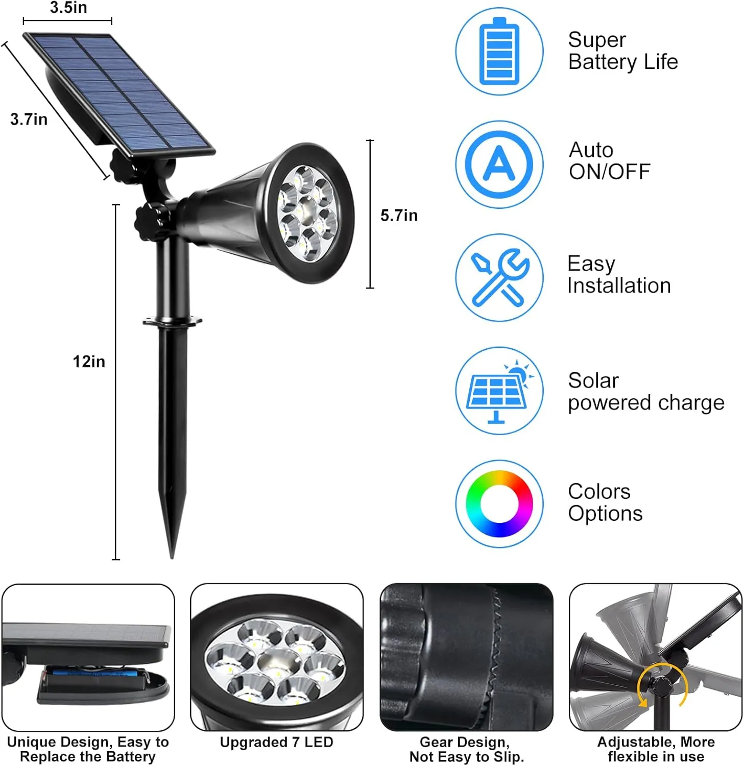 T-SUNUS Solar Landscape Spotlights Color Changing 4 Pack IP55 Waterproof Outdoor Christmas & Halloween RGB Pond Lights for Flag Yard Pathway Pool Patio Auto On/Off Adjustable Colorful Garden Lighting