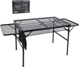 Table for Grill, Folding Camping Table, Card Table Adjustable Height & Width, Mesh Bag, Side-Pocket, Portable Outdoor & Indoor